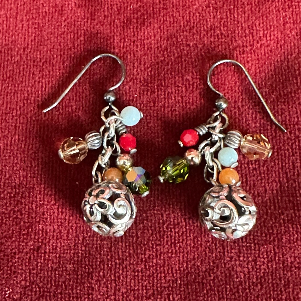 Vintage Elegant Silver and Multicolor Dangle Earrings